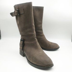 COLE HAAN Leora Mid Calf Brown Leather Equestrian Buckle Boots Womens 5.5